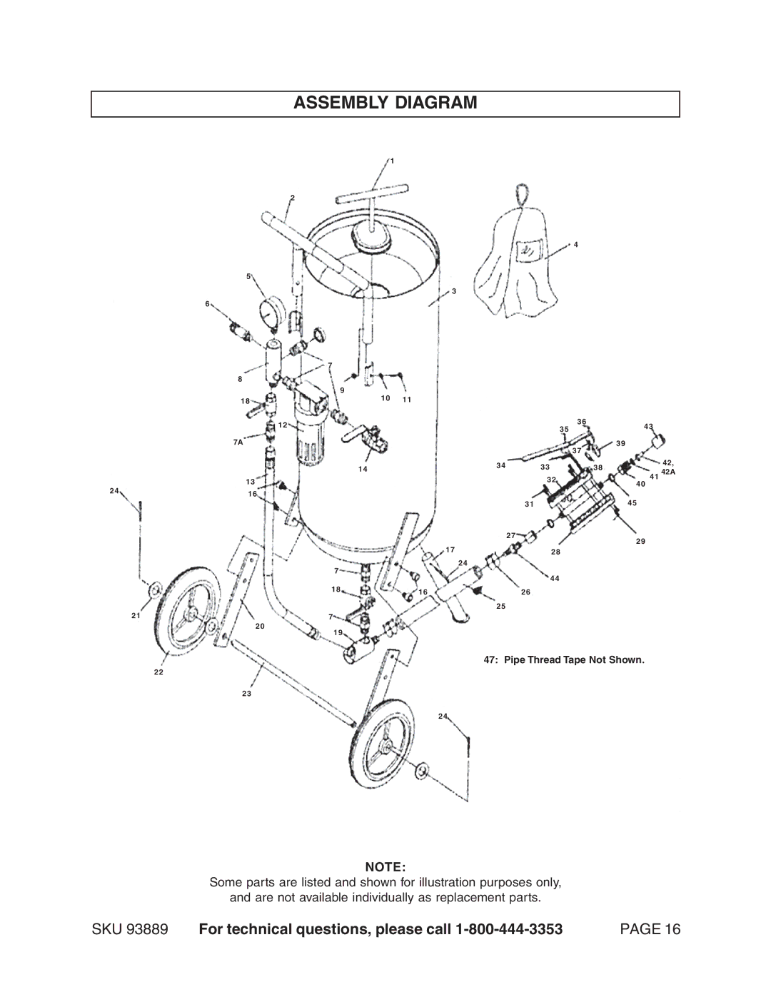 Harbor Freight Tools 93889 manual Assembly Diagram 