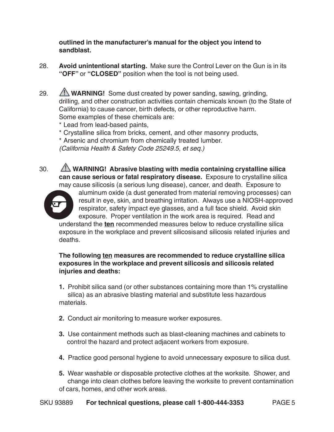 Harbor Freight Tools 93889 manual California Health & Safety Code 25249.5, et seq 