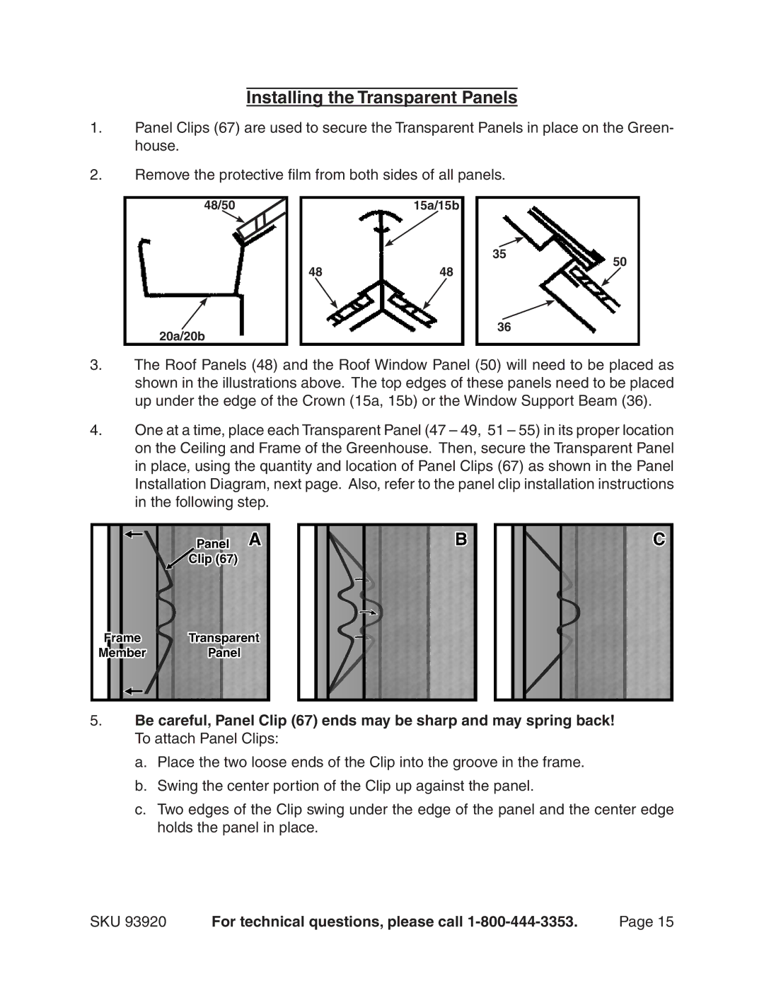 Harbor Freight Tools 93920 manual Installing the Transparent Panels 