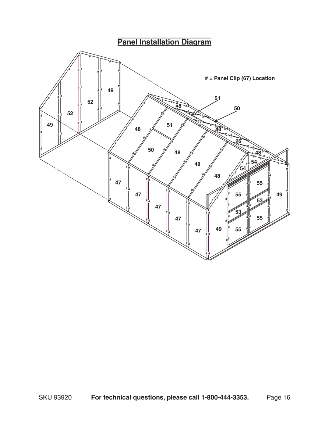 Harbor Freight Tools 93920 manual # = Panel Clip 67 Location 49 # 48 # 