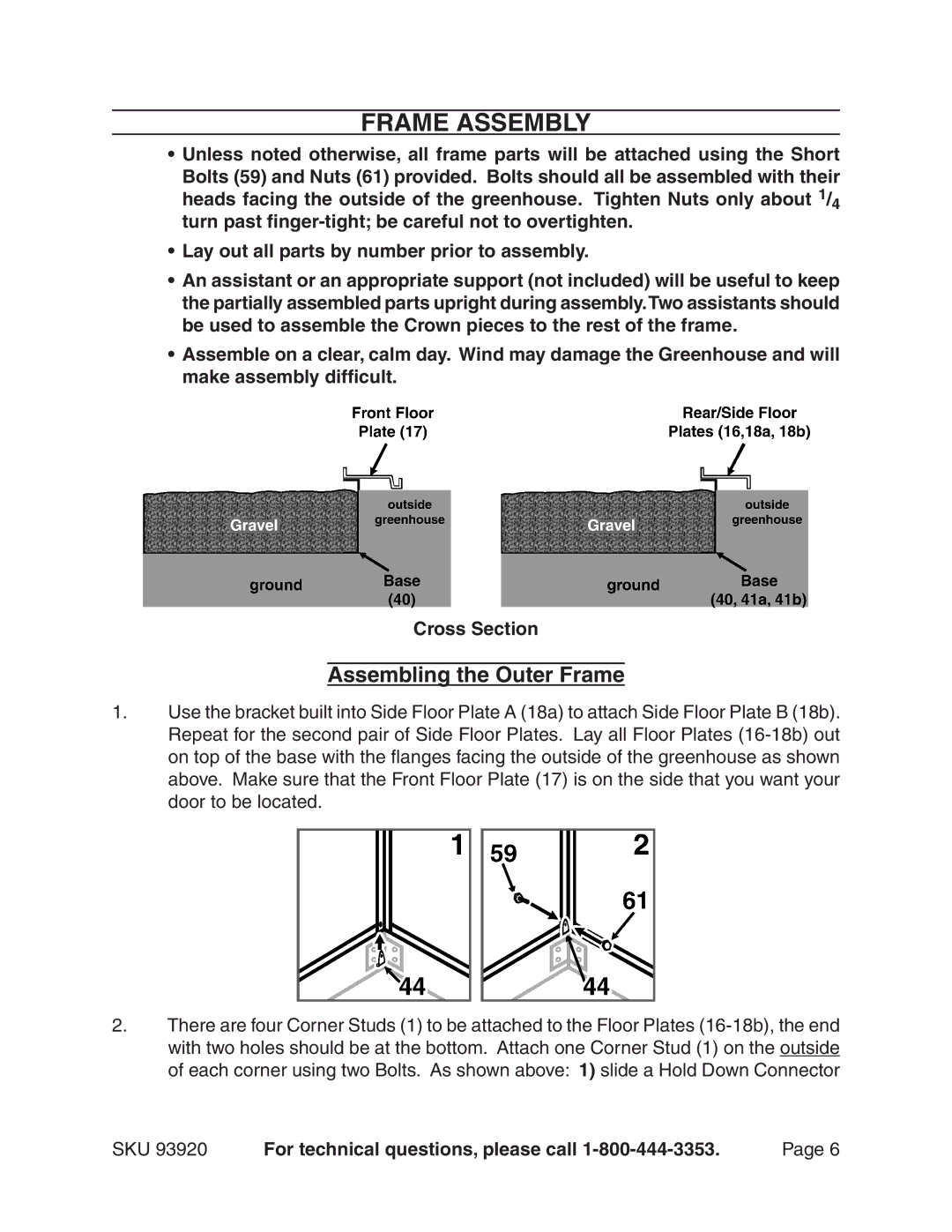 Harbor Freight Tools 93920 manual Frame Assembly, Assembling the Outer Frame 