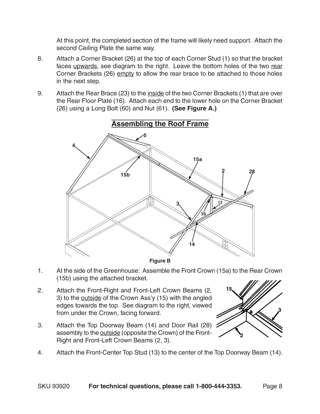 Harbor Freight Tools 93920 manual Assembling the Roof Frame, Figure B 