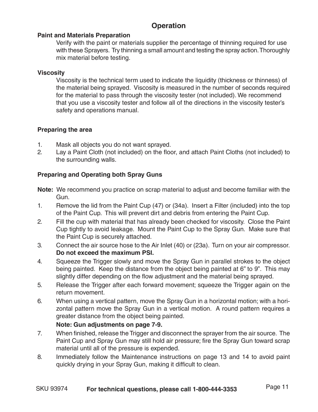 Harbor Freight Tools 93974 operating instructions Operation 