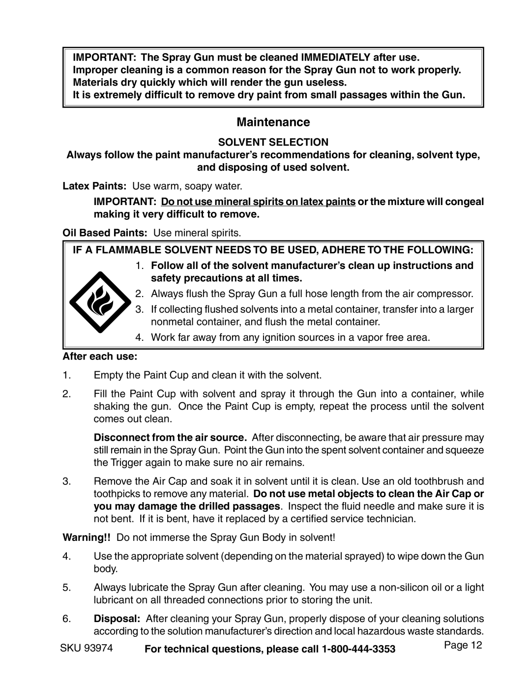 Harbor Freight Tools 93974 operating instructions Maintenance, After each use 