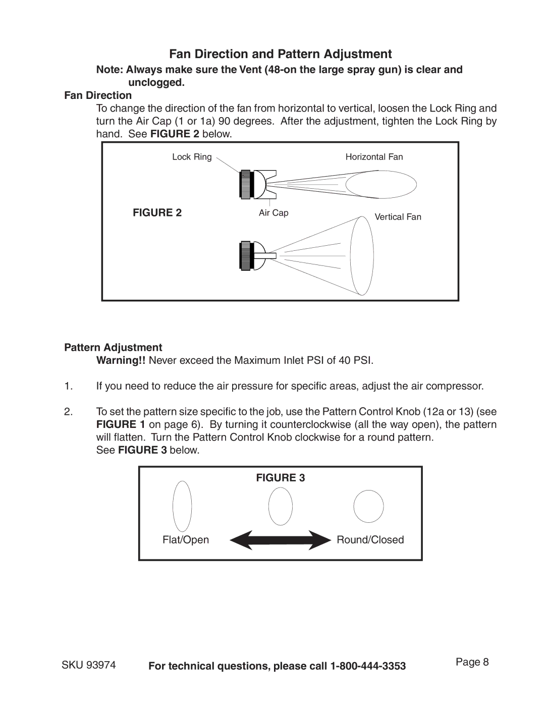 Harbor Freight Tools 93974 operating instructions Fan Direction and Pattern Adjustment 