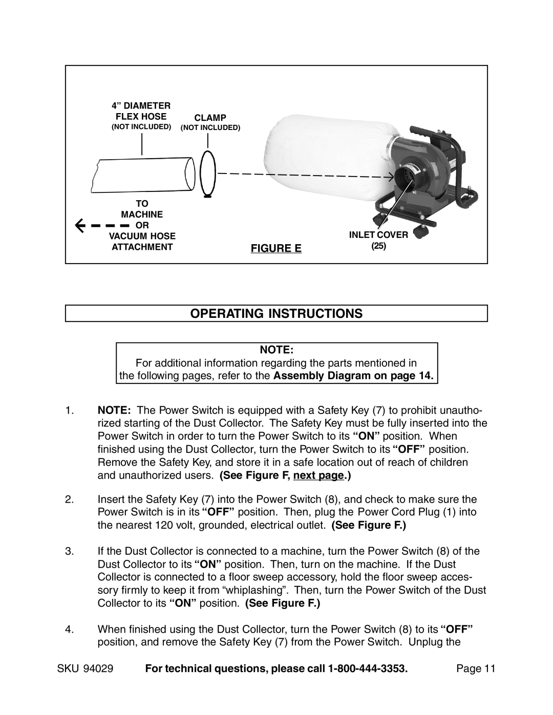 Harbor Freight Tools 94029 operating instructions Operating Instructions, Figure E 