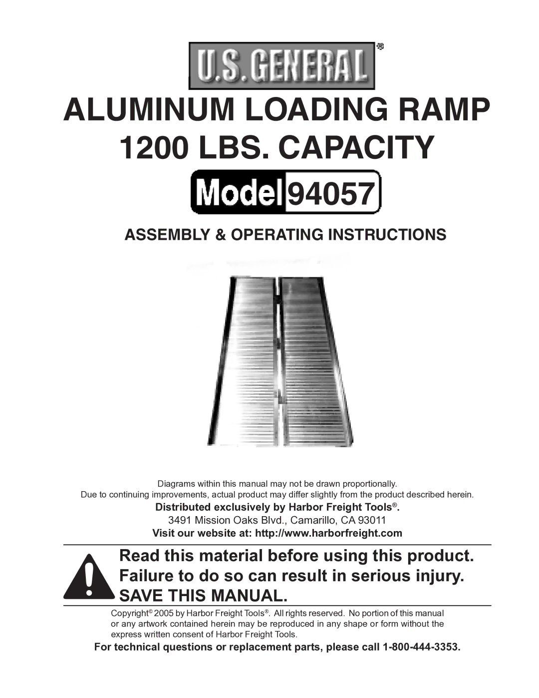 Harbor Freight Tools 94057 operating instructions Distributed exclusively by Harbor Freight Tools 