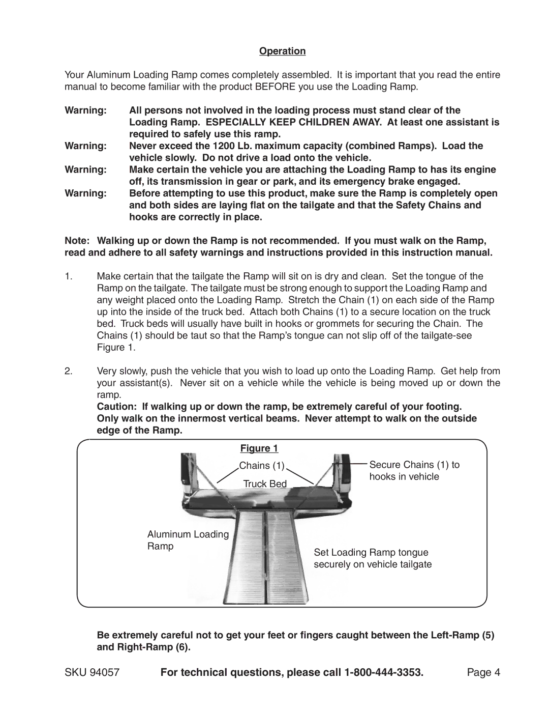 Harbor Freight Tools 94057 operating instructions Operation, Required to safely use this ramp, Hooks are correctly in place 