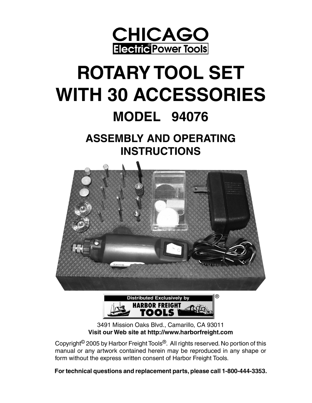 Harbor Freight Tools 94076 operating instructions Rotary Tool SET With 30 Accessories 