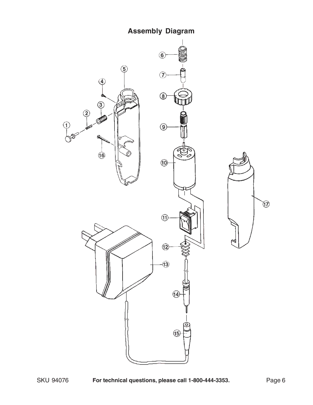 Harbor Freight Tools 94076 operating instructions Assembly Diagram 