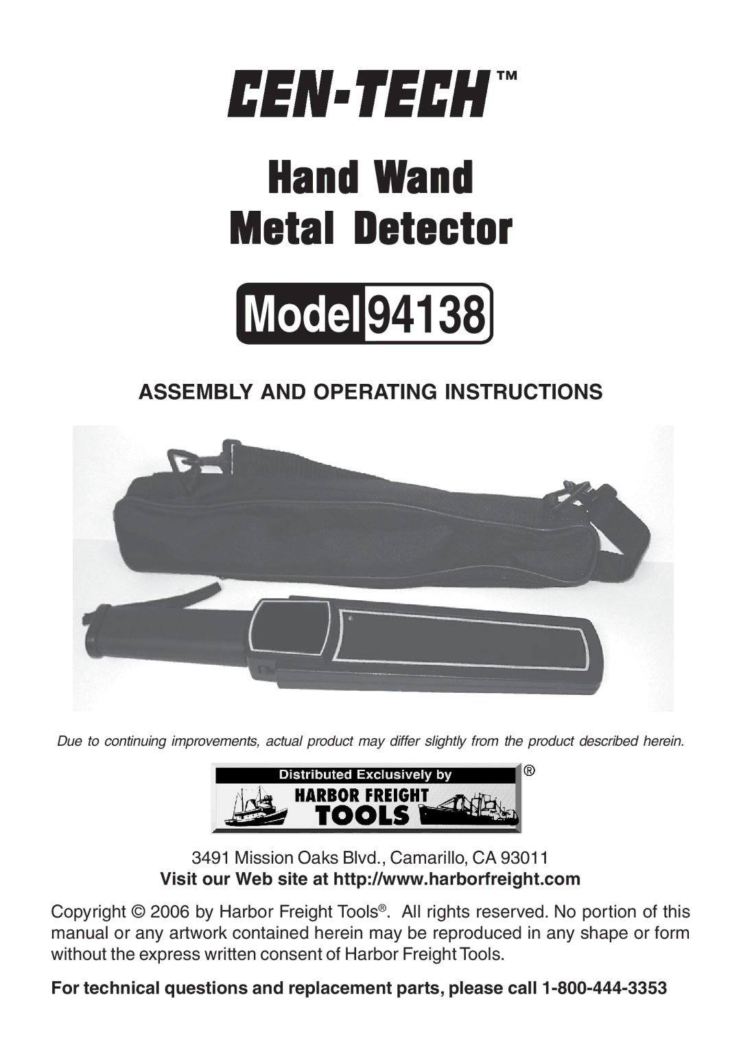 Harbor Freight Tools 94138 manual 