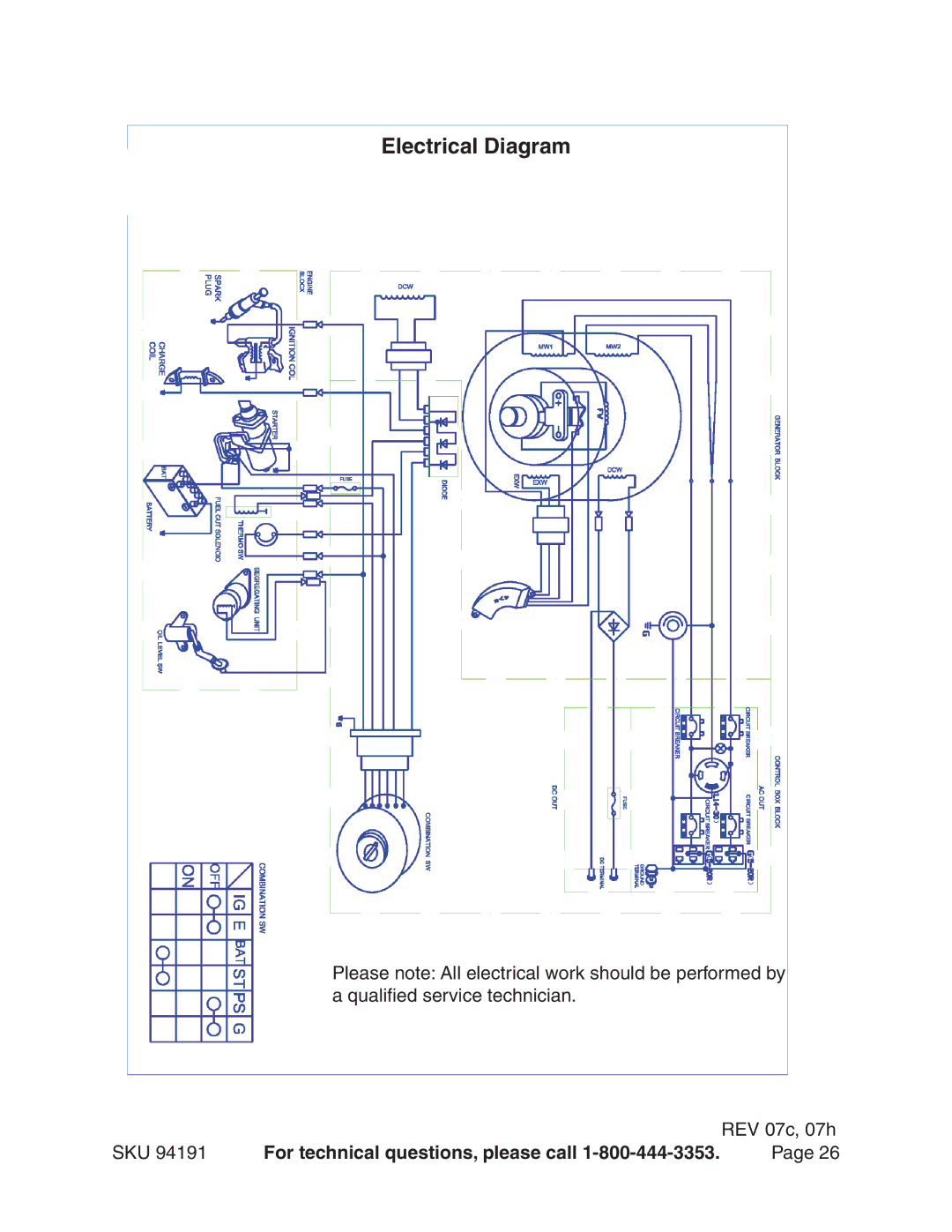 Harbor Freight Tools 94191 warranty Electrical Diagram 