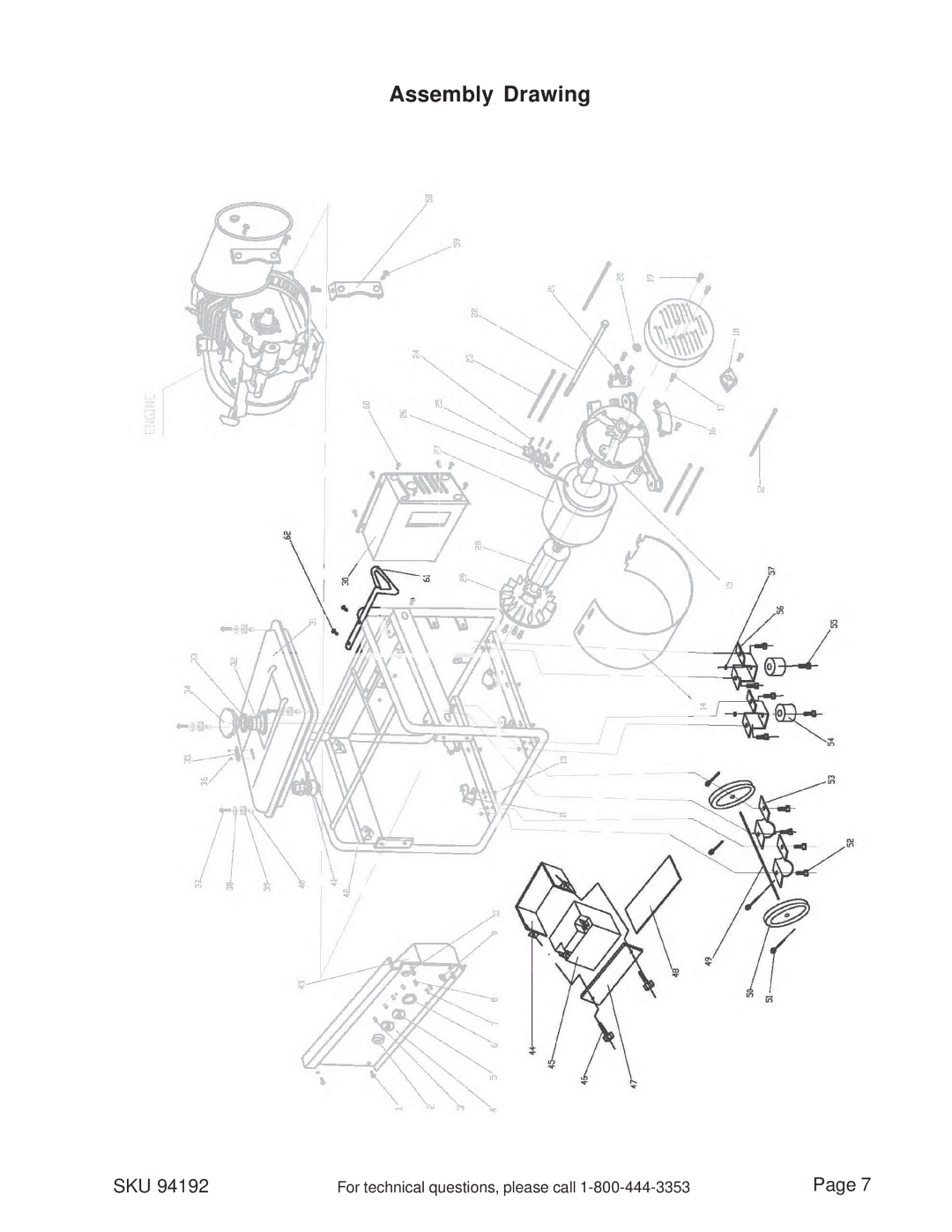 Harbor Freight Tools 94192 operating instructions Assembly Drawing 