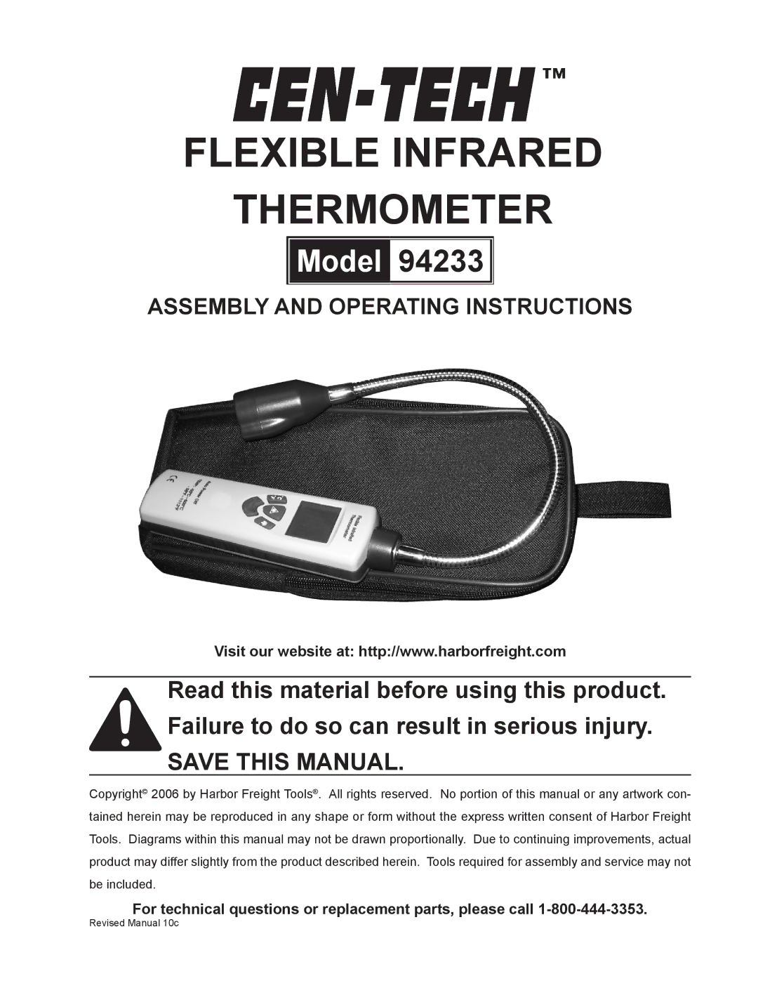 Harbor Freight Tools 94233 operating instructions Flexible infrared Thermometer 