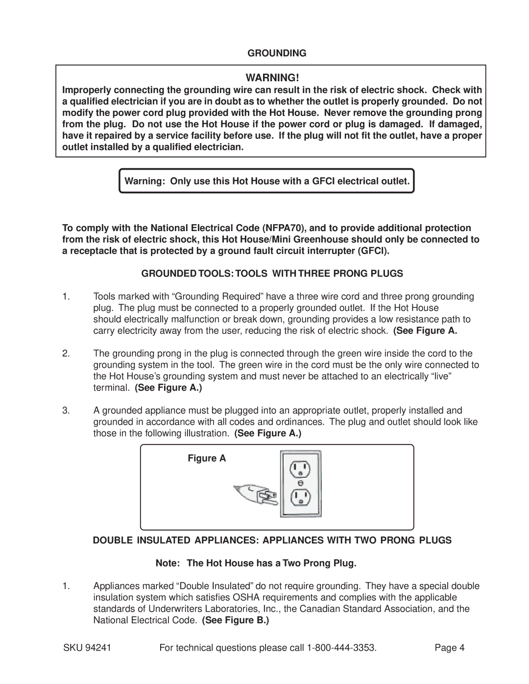 Harbor Freight Tools 94241 operating instructions Grounding, Grounded Tools Tools with Three Prong Plugs 