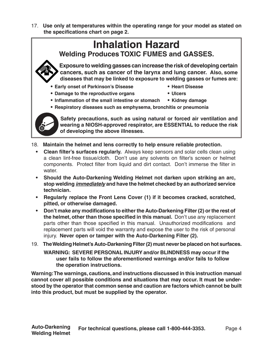 Harbor Freight Tools 94337, 94336, 91212, 91214 operating instructions Inhalation Hazard 