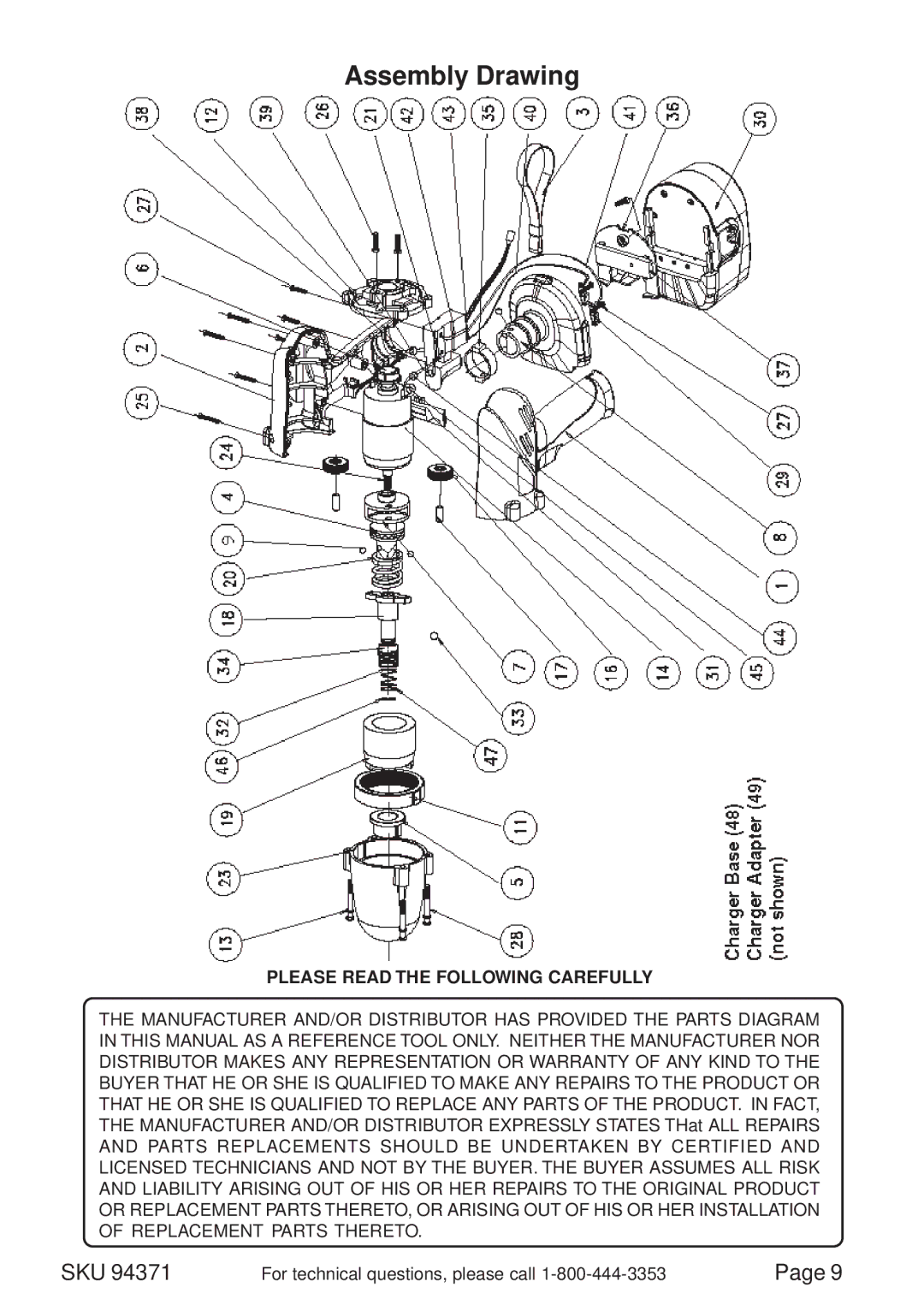 Harbor Freight Tools 94371 operating instructions Assembly Drawing, Please Read the Following Carefully 