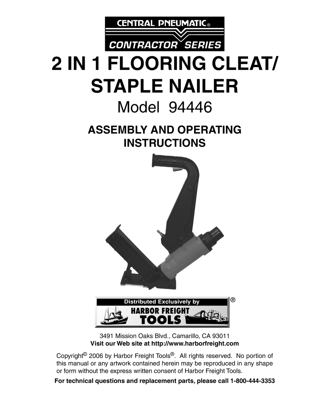 Harbor Freight Tools 94446 operating instructions Flooring Cleat Staple Nailer 