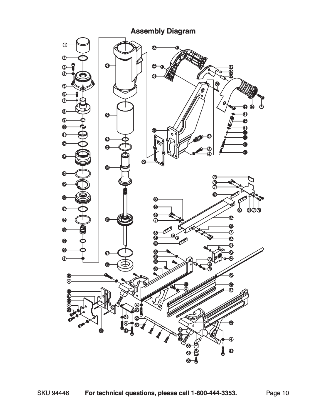 Harbor Freight Tools 94446 operating instructions Assembly Diagram, For technical questions, please call, Page 