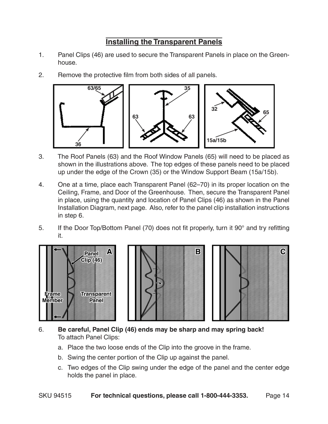 Harbor Freight Tools 94515 manual Installing the Transparent Panels 