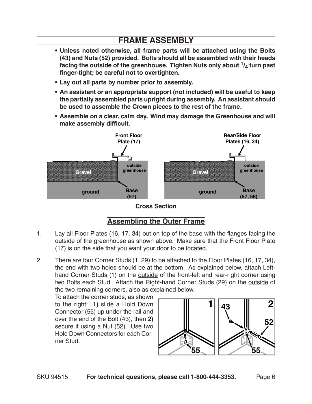 Harbor Freight Tools 94515 manual Frame Assembly, Assembling the Outer Frame 