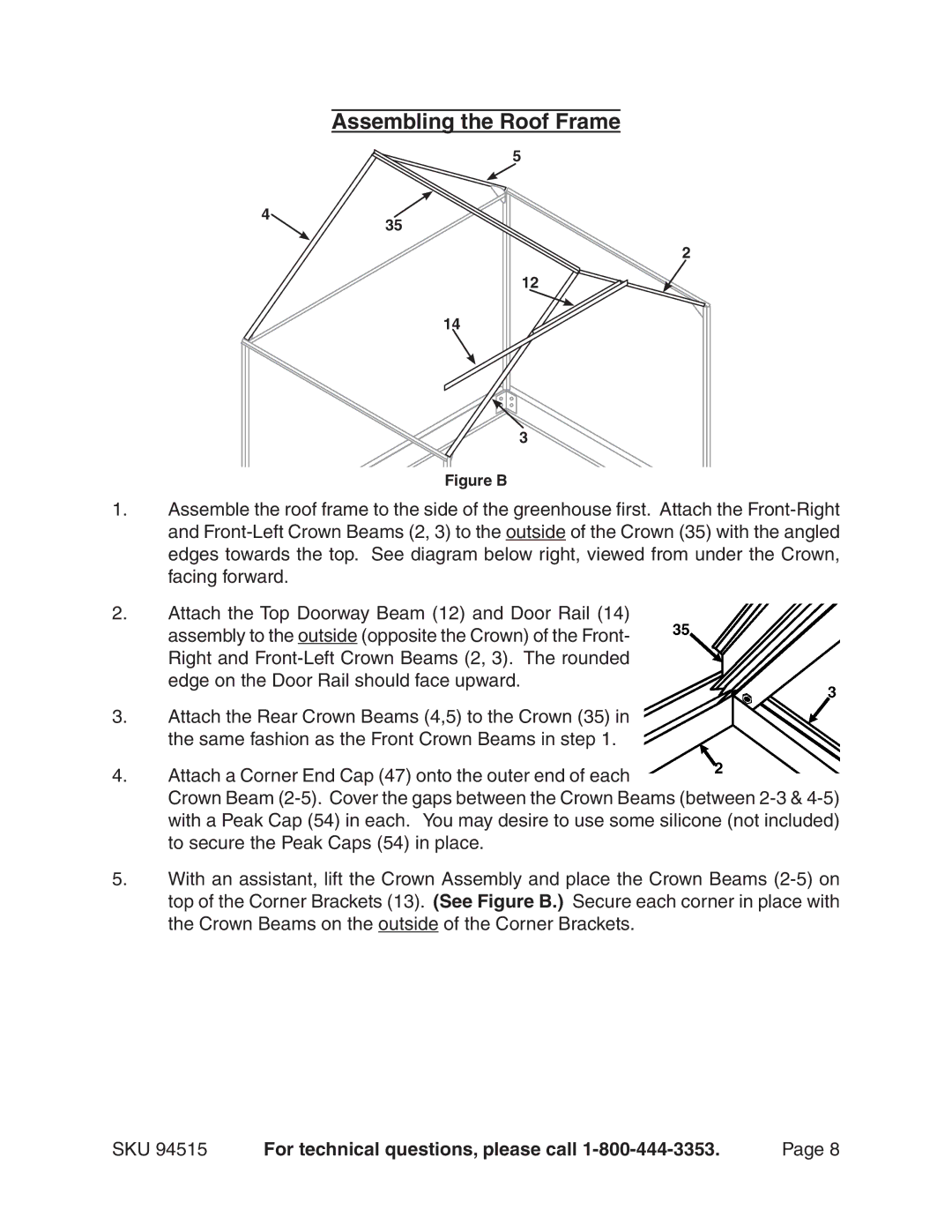 Harbor Freight Tools 94515 manual Assembling the Roof Frame, Figure B 