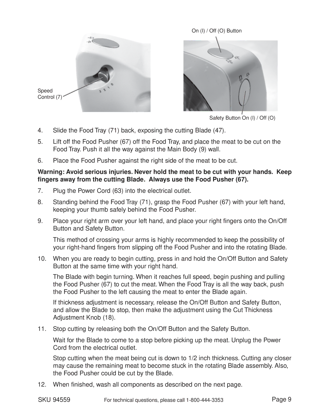 Harbor Freight Tools 94559 manual On I / Off O Button Speed Control Safety Button On I / Off O 