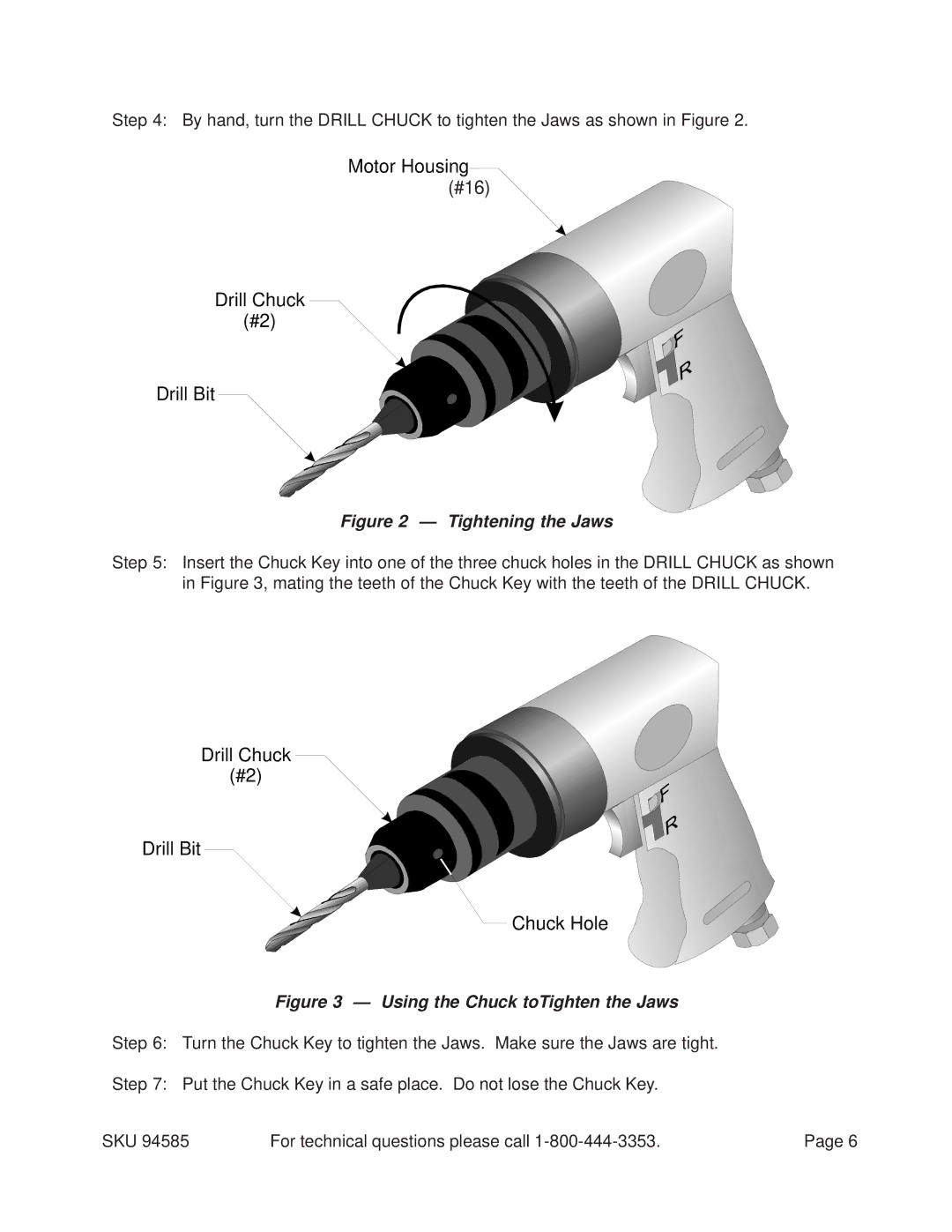 Harbor Freight Tools 94585 operating instructions Motor Housing #17 #16 Drill Chuck Drill Bit 