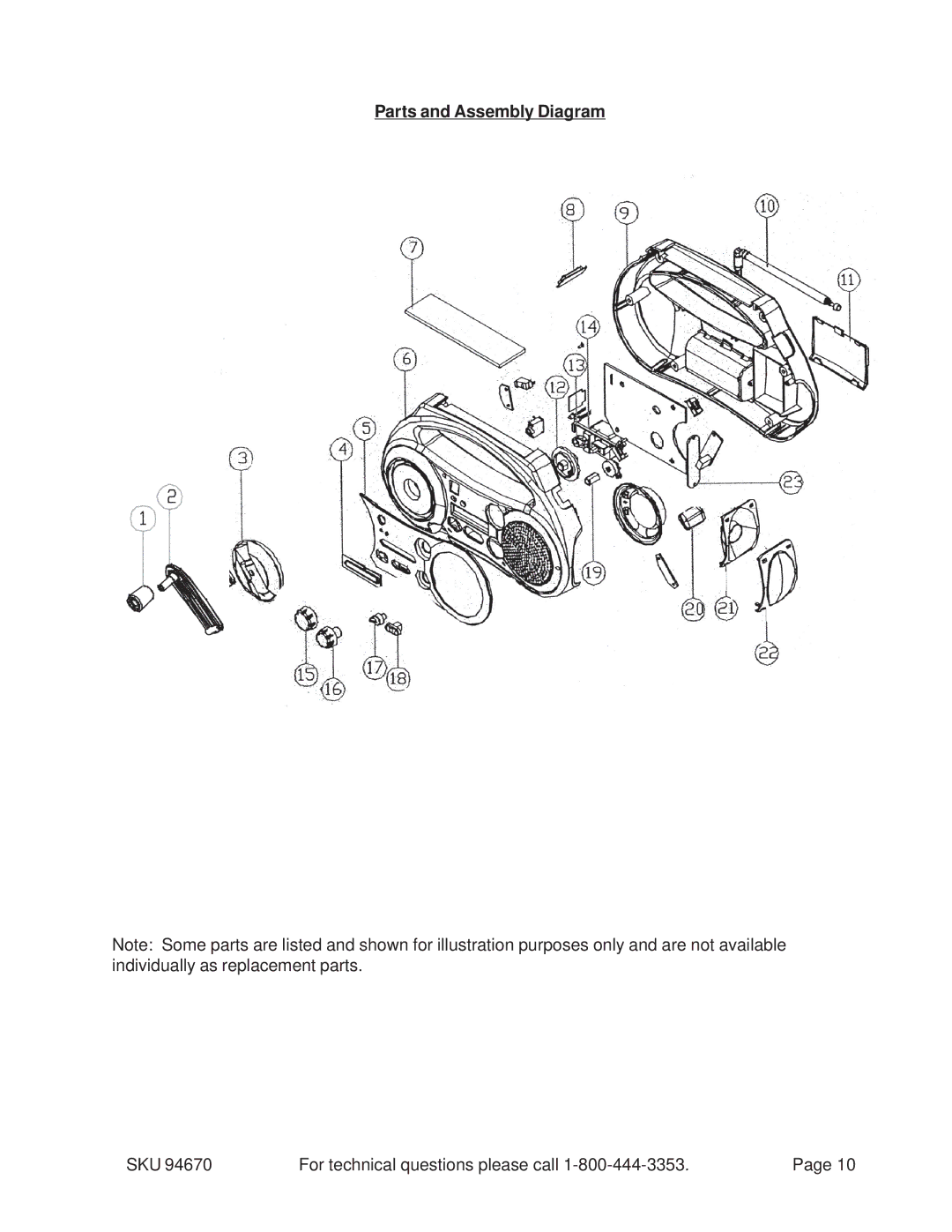 Harbor Freight Tools 94670 manual Parts and Assembly Diagram 