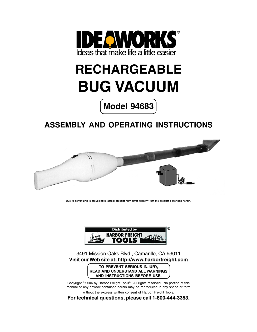 Harbor Freight Tools 94683 operating instructions BUG Vacuum 