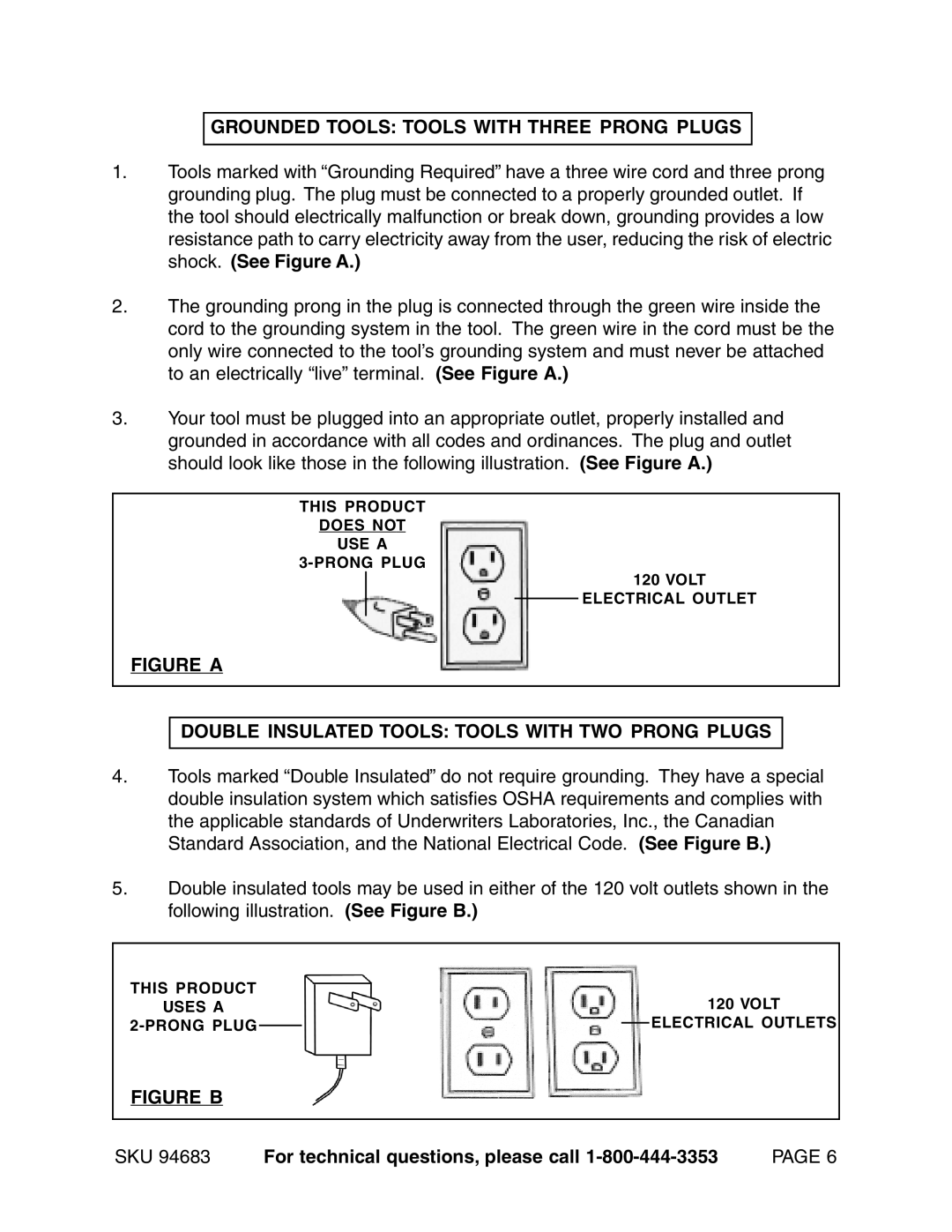 Harbor Freight Tools 94683 operating instructions Figure a Double Insulated Tools Tools with TWO Prong Plugs 