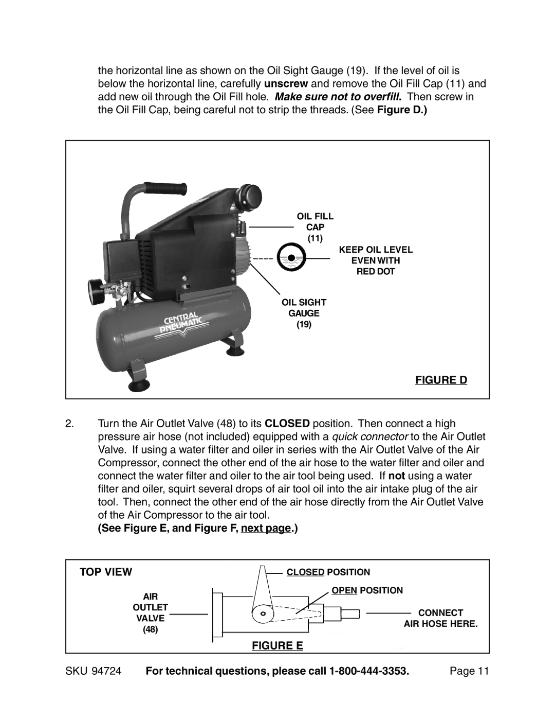 Harbor Freight Tools 94724 operating instructions See Figure E, and Figure F, next, TOP View 