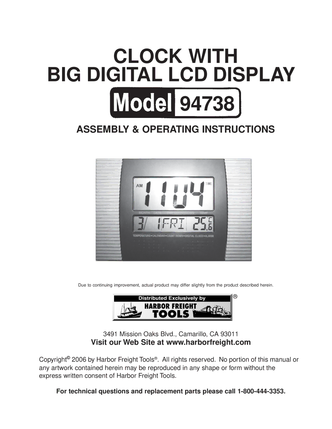 Harbor Freight Tools 94738 manual 