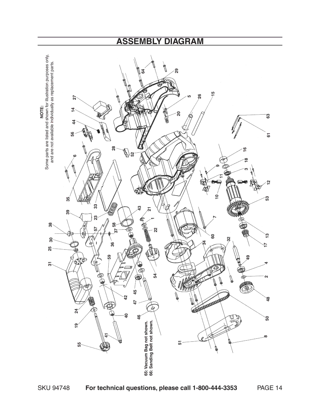 Harbor Freight Tools 94748 manual Assembly Diagram, For technical 