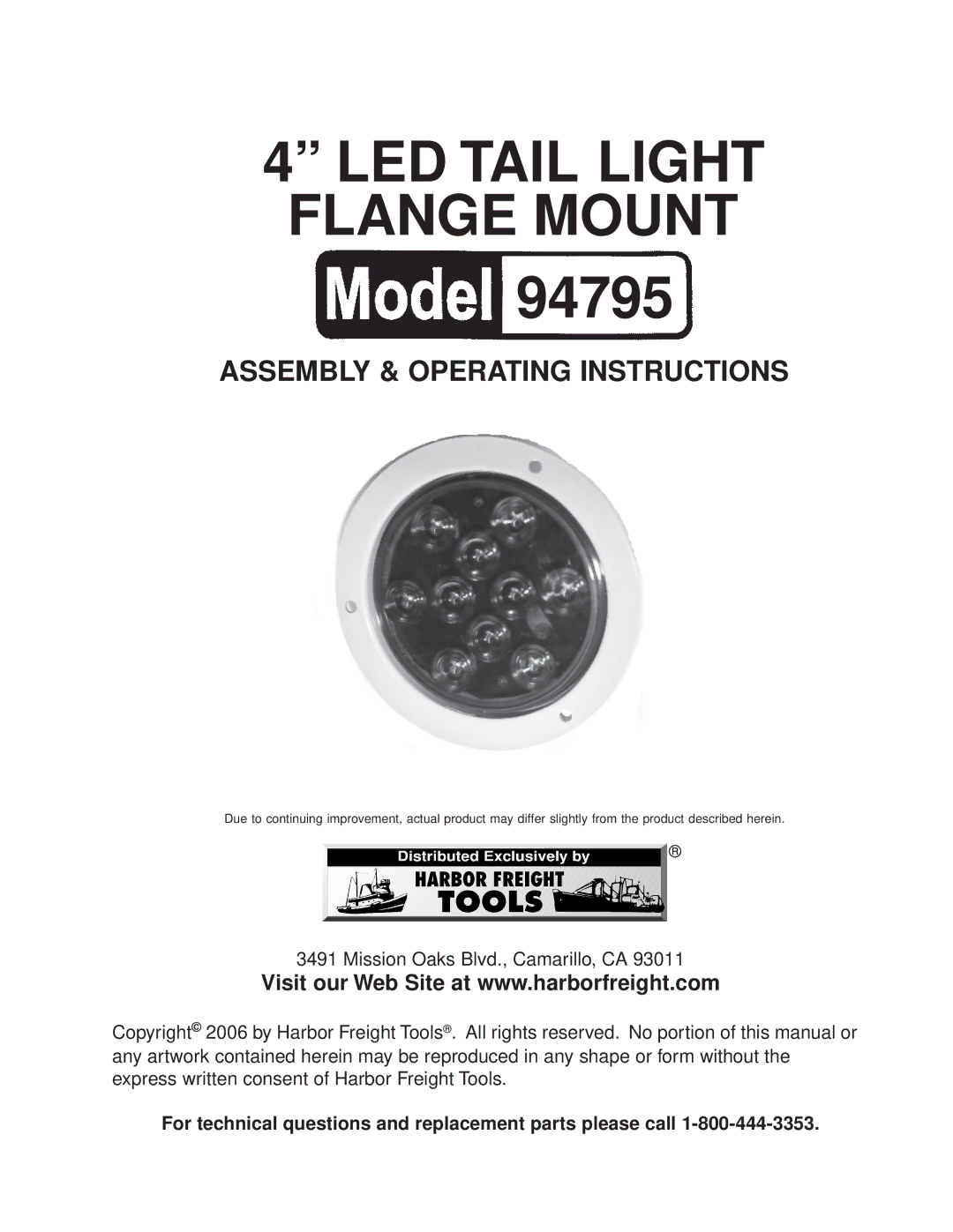 Harbor Freight Tools 94795 operating instructions 