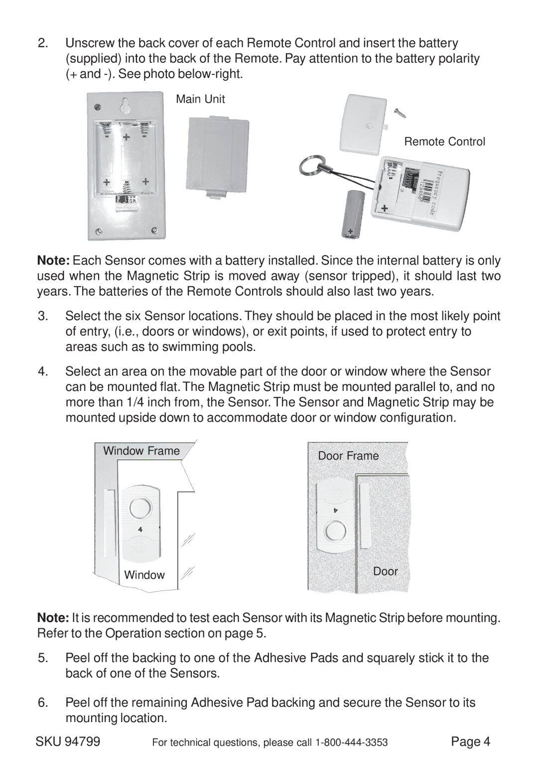 Harbor Freight Tools 94799 manual Main Unit Remote Control, Window Frame 