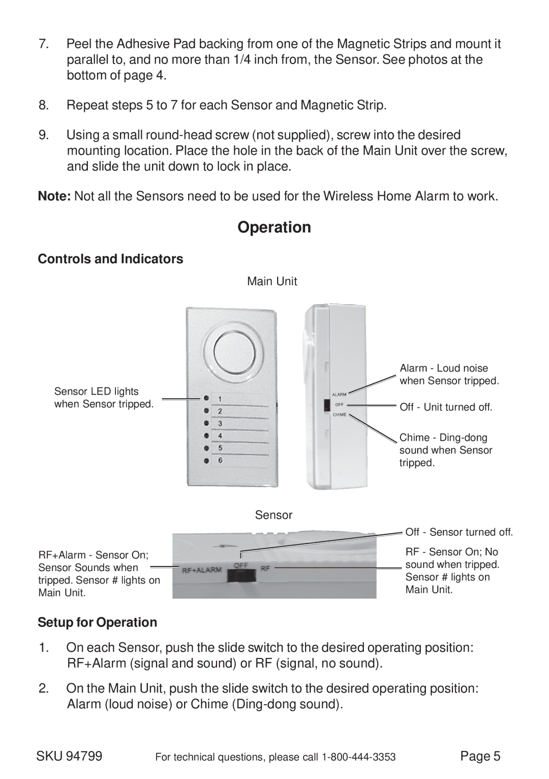 Harbor Freight Tools 94799 manual Controls and Indicators, Setup for Operation, Main Unit, Sensor 