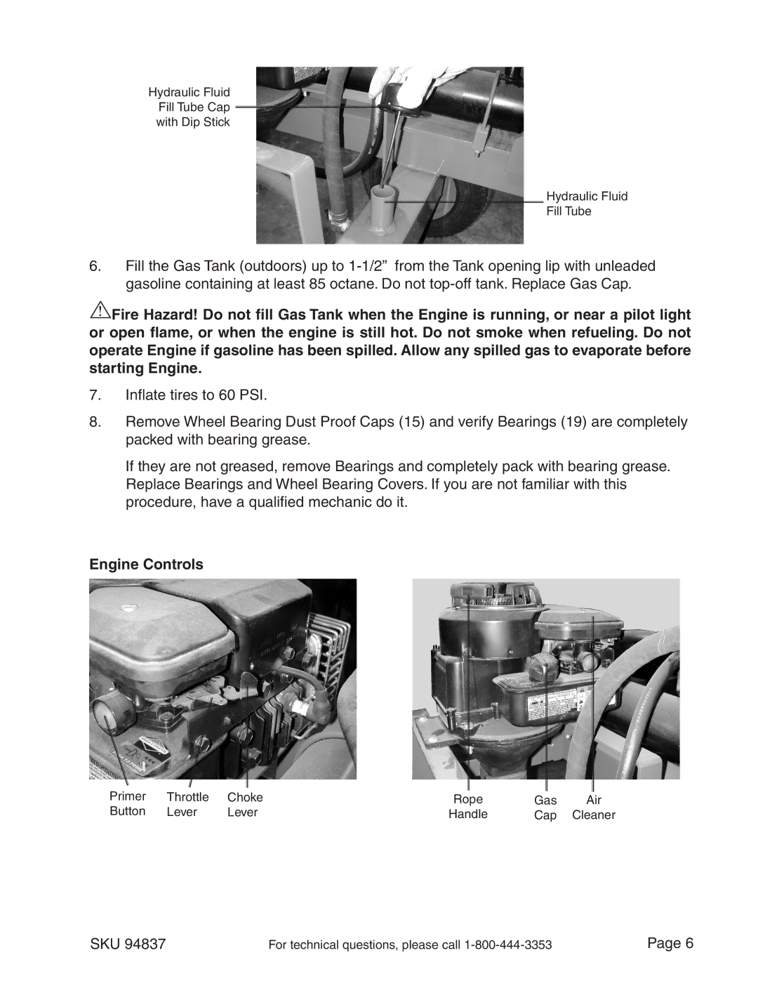 Harbor Freight Tools 94837 manual Engine Controls 