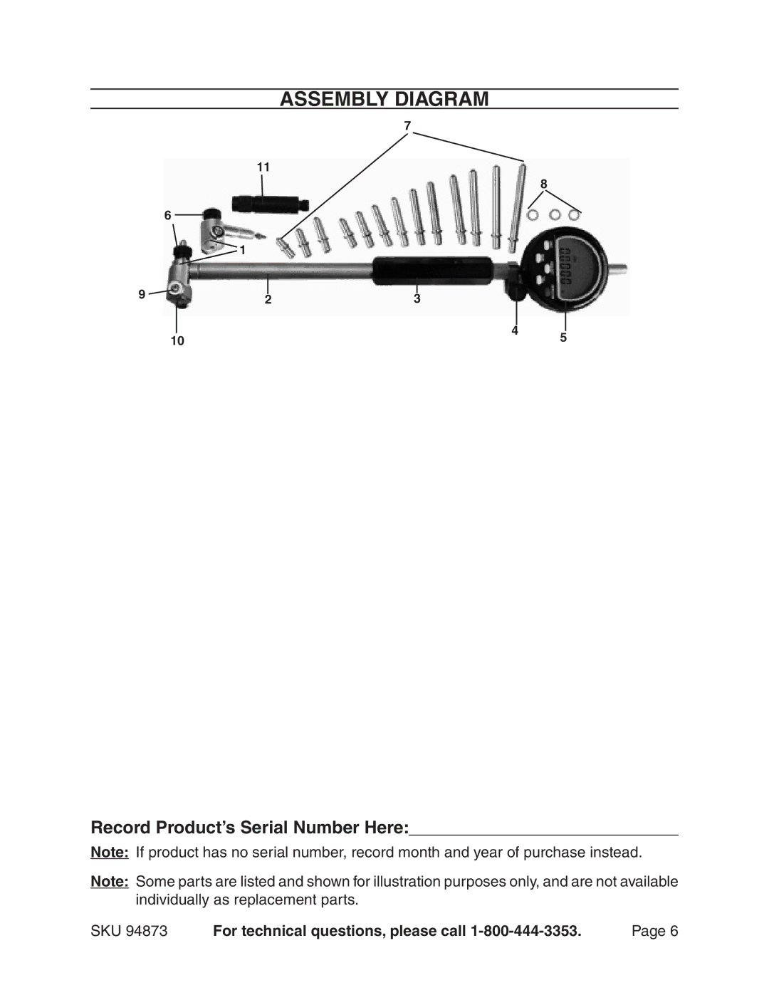 Harbor Freight Tools 94873 manual Record Product’s Serial Number Here 