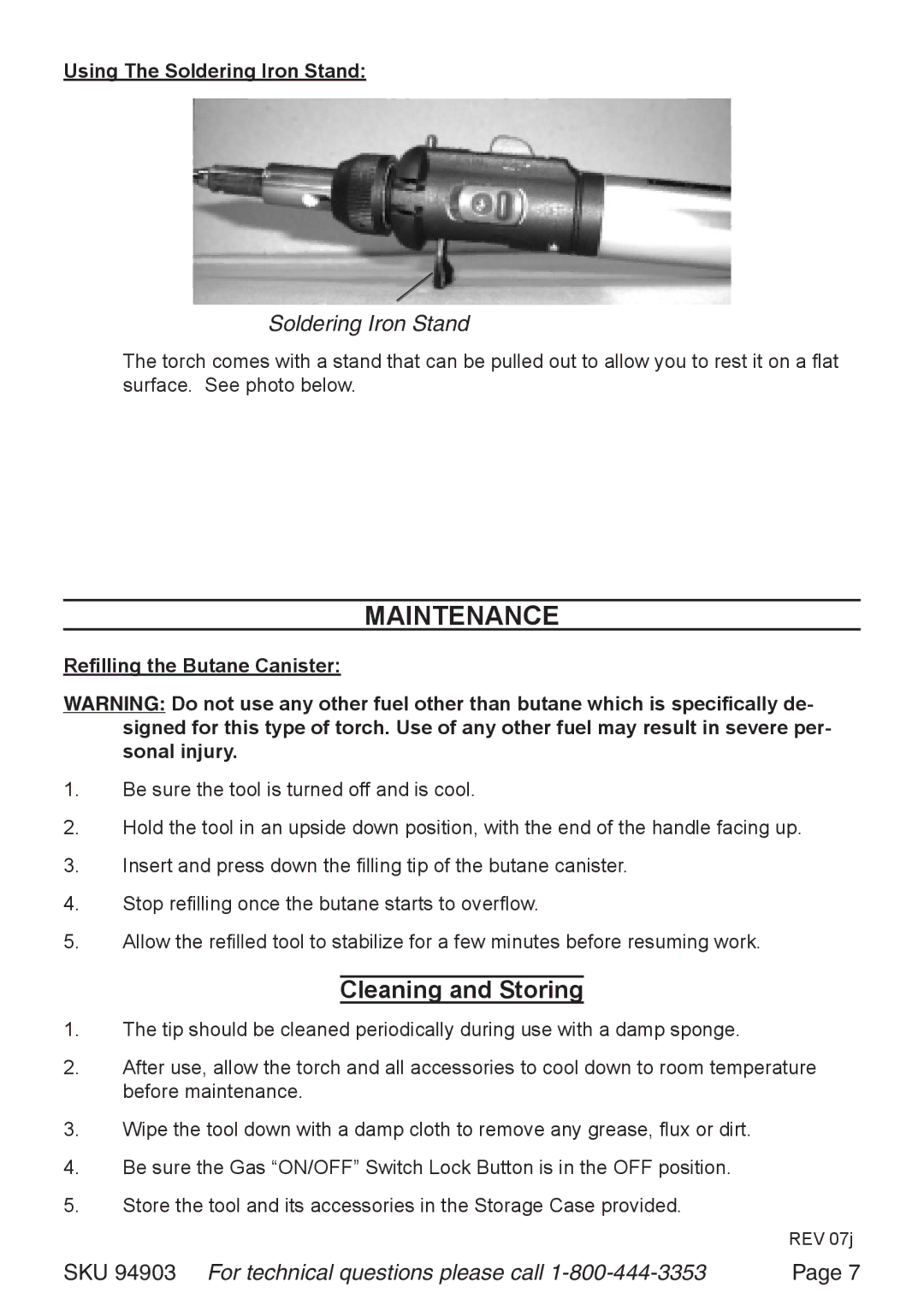 Harbor Freight Tools 94903 operating instructions Maintenance, Cleaning and Storing, Using The Soldering Iron Stand 