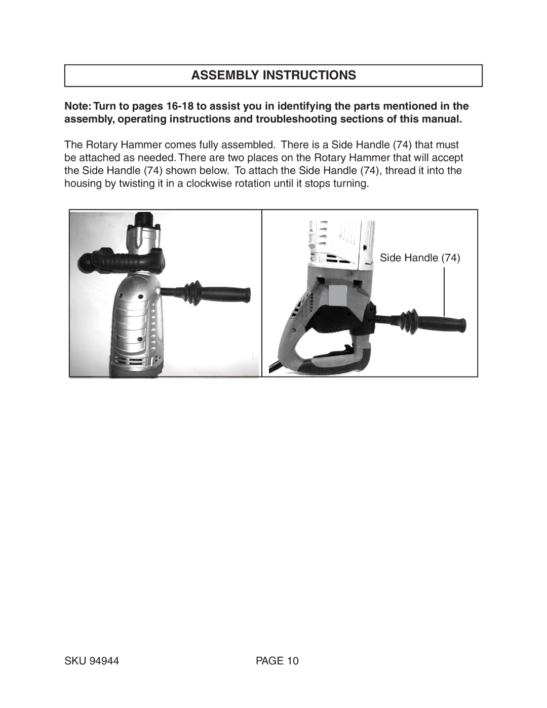 Harbor Freight Tools 94944 operating instructions Assembly Instructions 