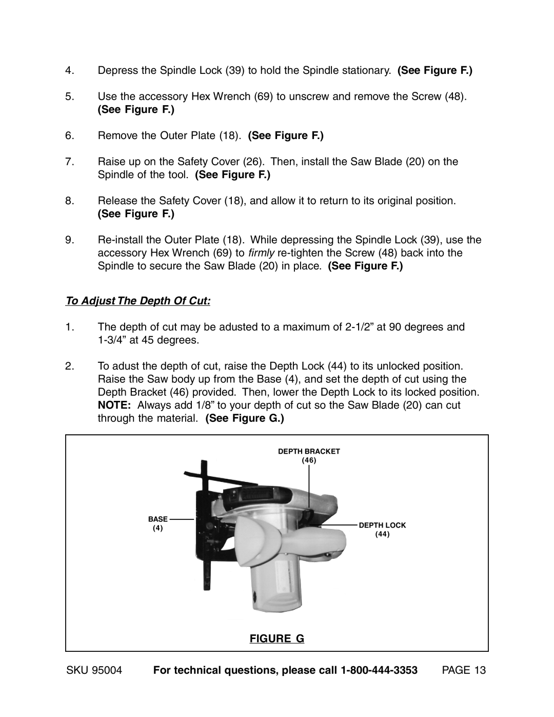 Harbor Freight Tools 95004 operating instructions To Adjust The Depth Of Cut 