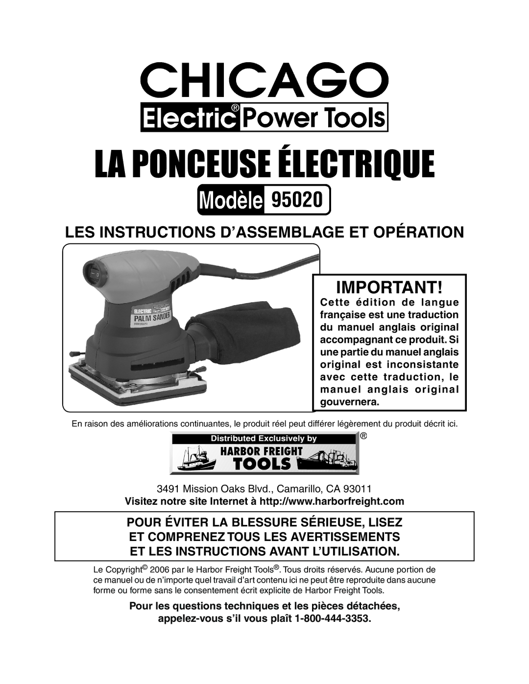 Harbor Freight Tools 95020 manual LA Ponceuse Électrique 