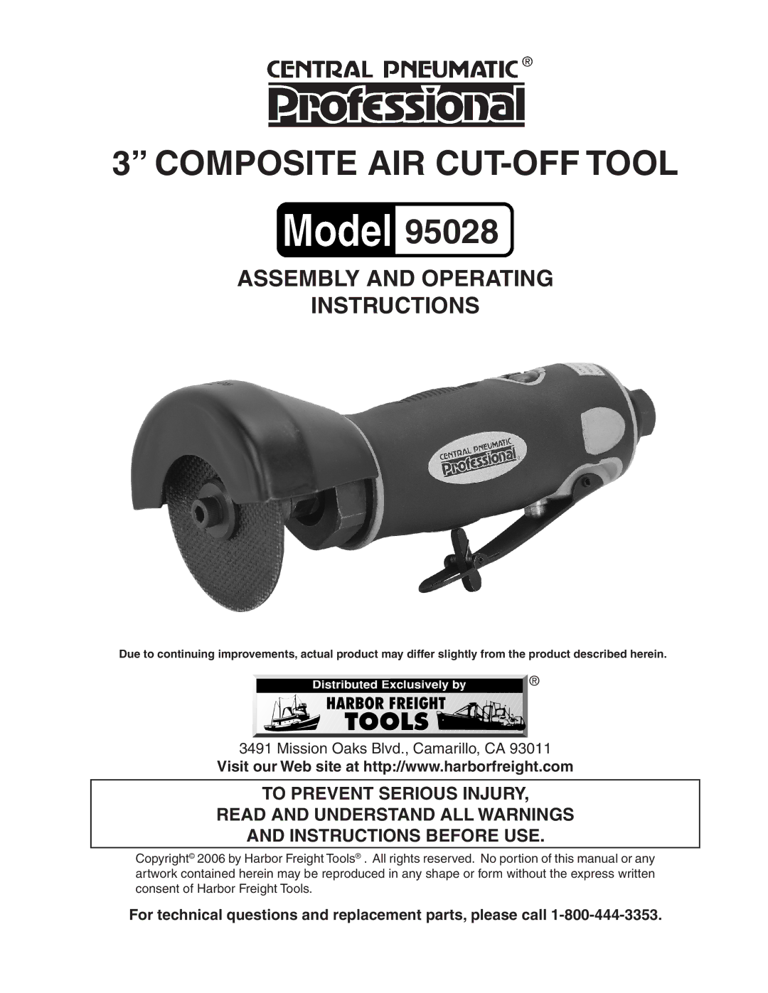 Harbor Freight Tools 95028 operating instructions Composite AIR CUT-OFF Tool 