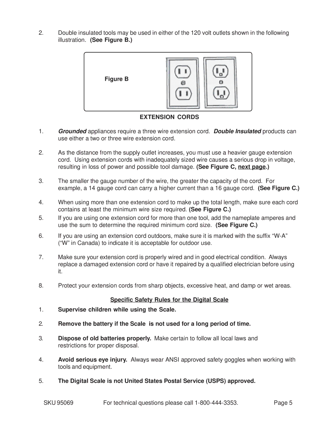 Harbor Freight Tools 95069 operating instructions Figure B, Extension Cords 