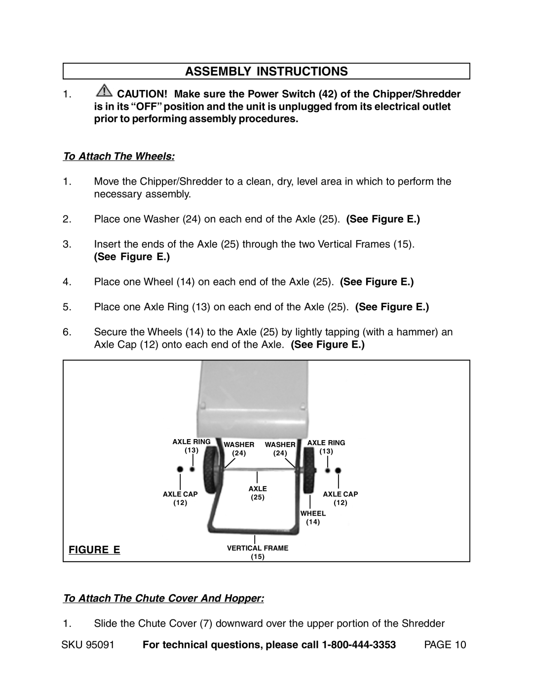 Harbor Freight Tools 95091 manual Assembly Instructions, See Figure E 