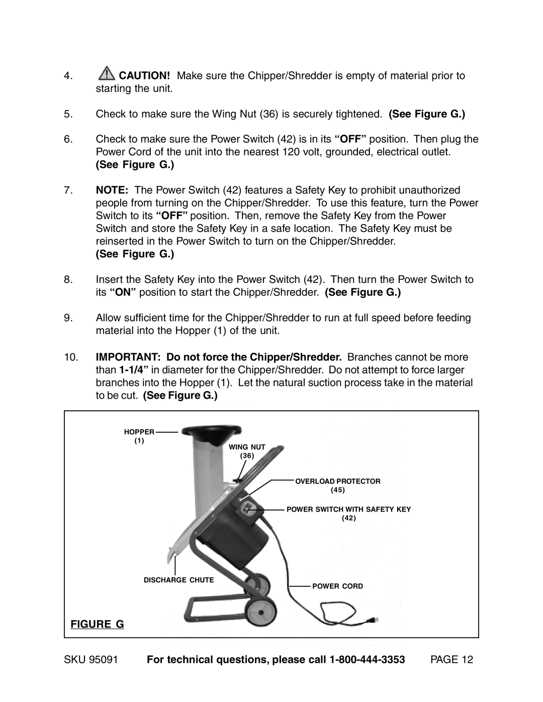 Harbor Freight Tools 95091 manual See Figure G 