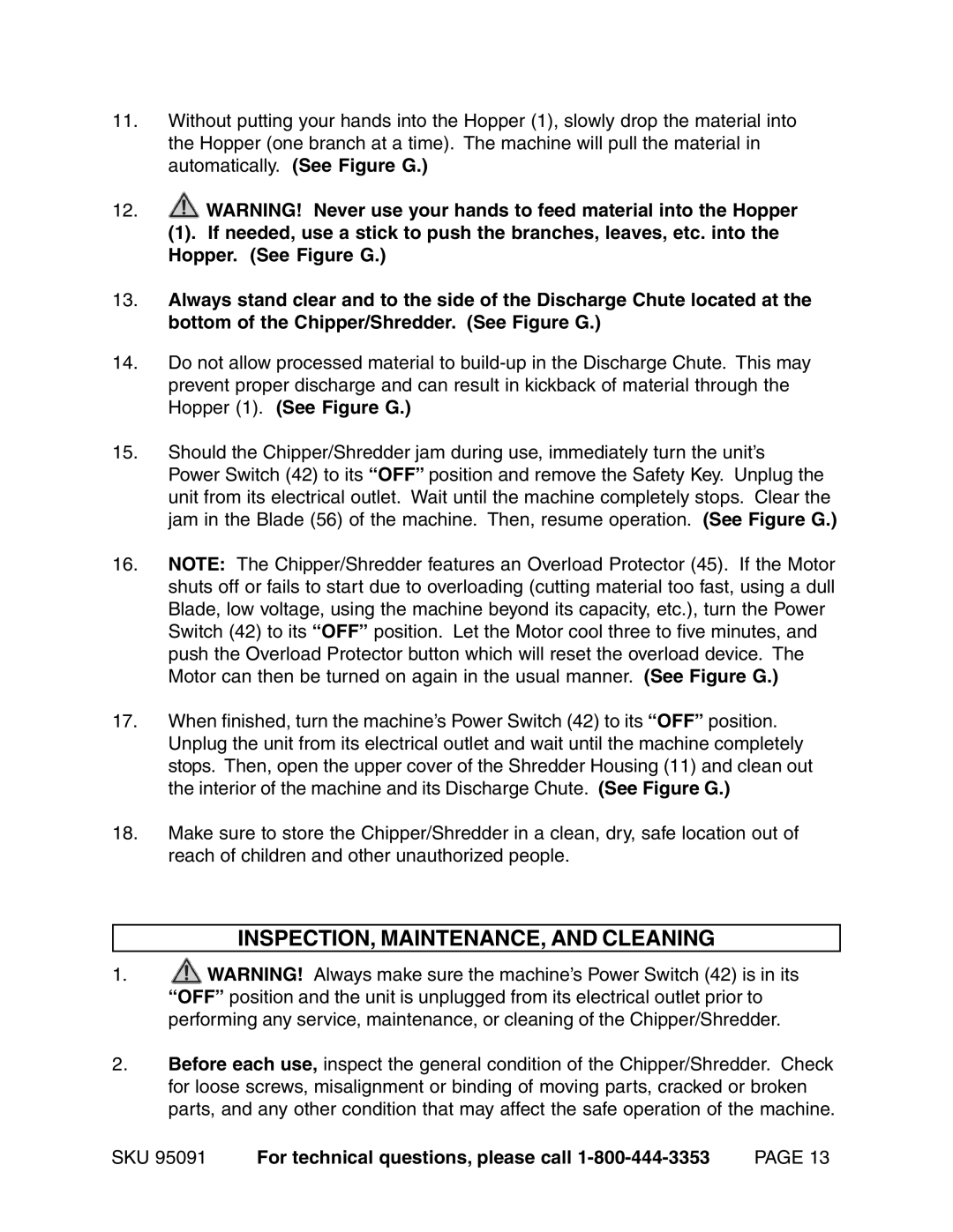 Harbor Freight Tools 95091 manual INSPECTION, MAINTENANCE, and Cleaning 