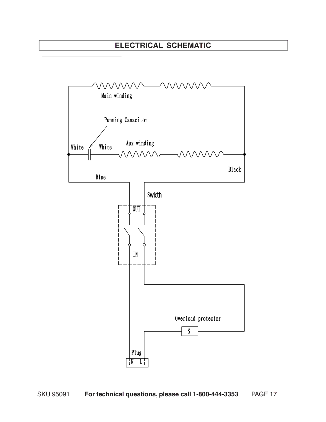 Harbor Freight Tools 95091 manual Electrical Schematic 