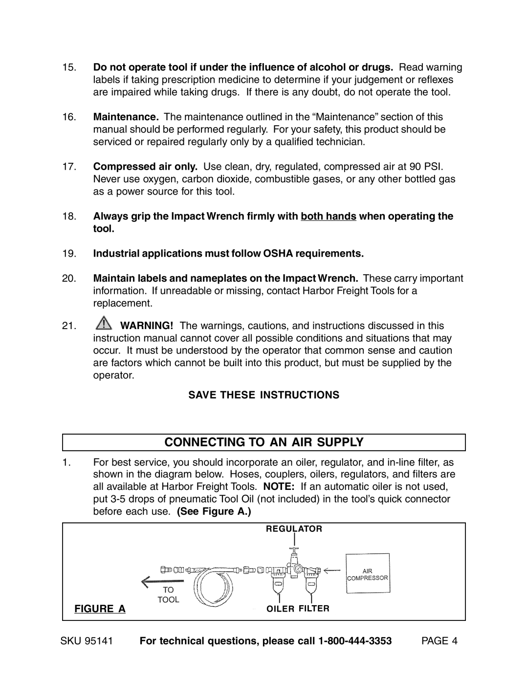 Harbor Freight Tools 95141 operating instructions Connecting to AN AIR Supply, Figure a 